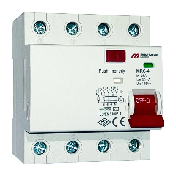 Mutlusan MRC06-403025 4P 6kA AC 25A 30mA Kaçak Akım Koruma Rölesi ürün görseli
