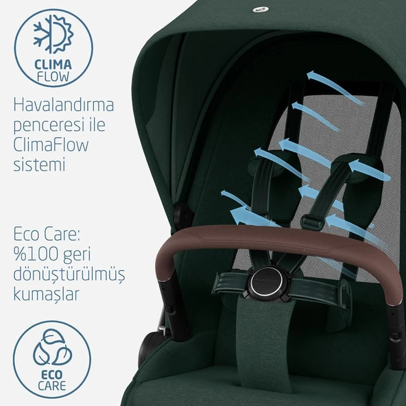 Maxi-Cosi Fame-Pebble 360 Pro Portbebeli Led Işıklı Entegre Telefon Şarj Üniteli Premium Bebek Arabası Twillic Green - 6