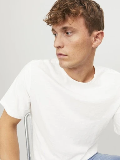 Jack Jones Erkek Jjebasher Bisiklet Yaka Beyaz Tişört 12182498 - 5