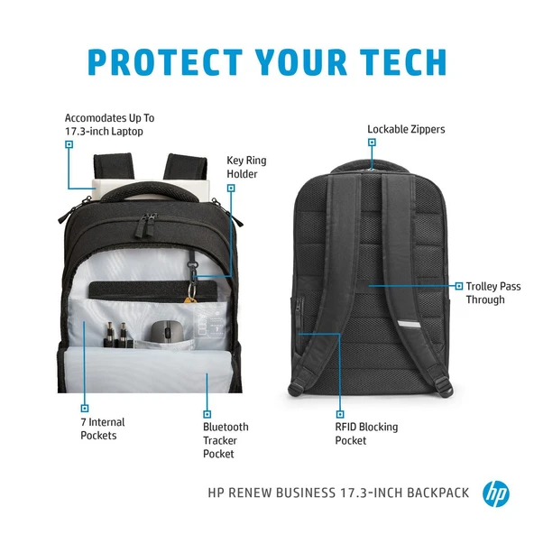 Hp Aksesuar Çanta Renew Business 3E2U5AA 17.3" Laptop Sırt Çantası Siyah - 3