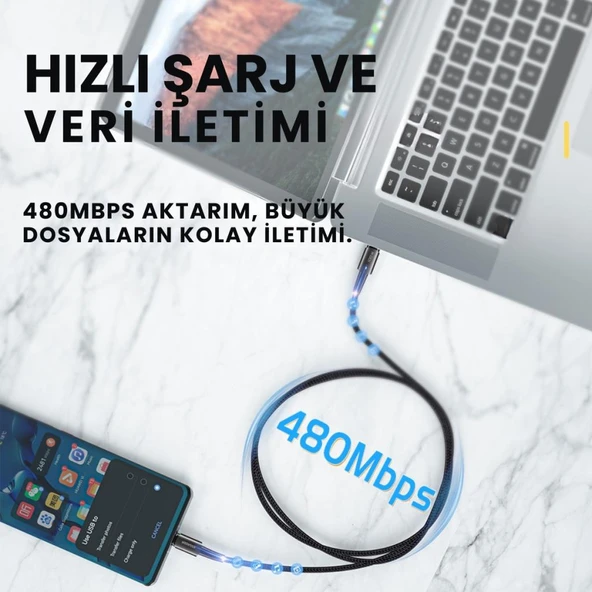 Essager 1 Metre 60W Type C to Type-C Ultra Hızlı Data Şarj Kablosu,Süper Dayanıklı Şarj ve Data Kablosu - Resim 5
