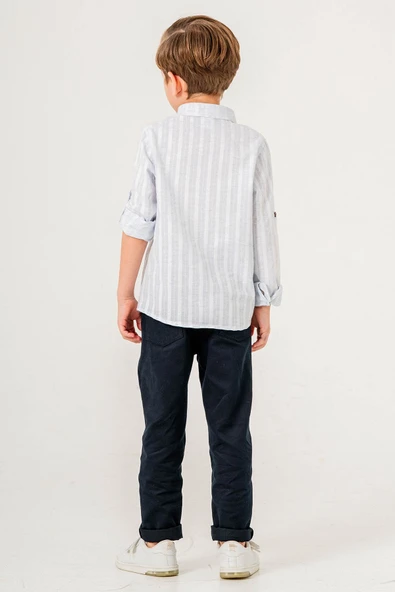 Yarım Düğmeli 2 Parça Erkek Çocuk Gömlekli Takım - 4