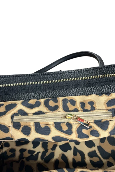 Mevo Büyük Boy Hakiki Süet Deri Siyah Renkli Kadın El ve Omuz Çantası - Resim 4