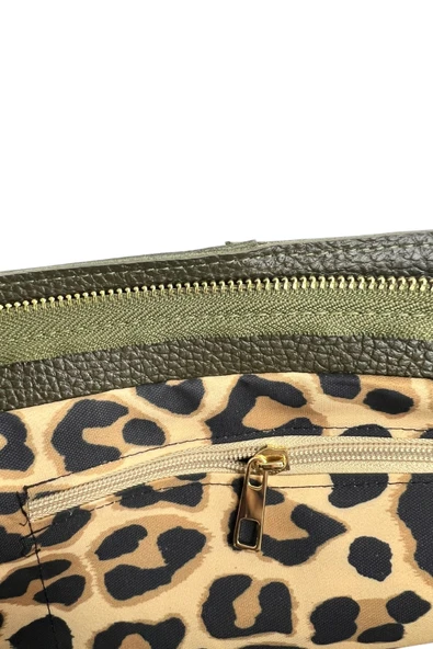 Mevo Büyük Boy Hakiki Süet Deri Haki Renkli Kadın El ve Omuz Çantası - Resim 5