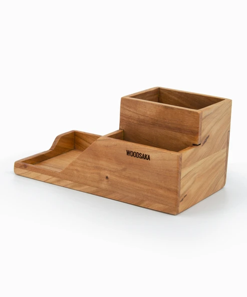 Woodsaka ProKit Çok Amaçlı Organizer - Bölümlü Kalemlik ve Not Kağıdı Kutusu Bir Arada - Model 5 - Kiraz Ağacından - 4