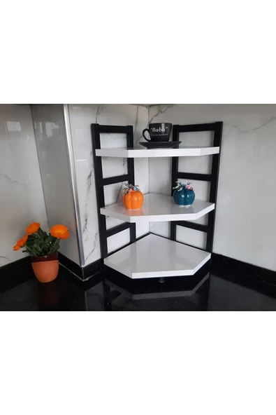 AKIS HOME Tezgah Üstü Köşe Raf Üçlü Beyaz