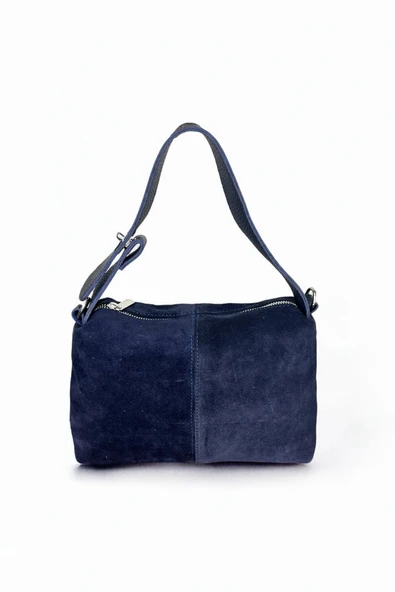 Mevo Kadın Hakiki Süet Deri Lacivert Renkli El ve Omuz Çantası - Resim 2