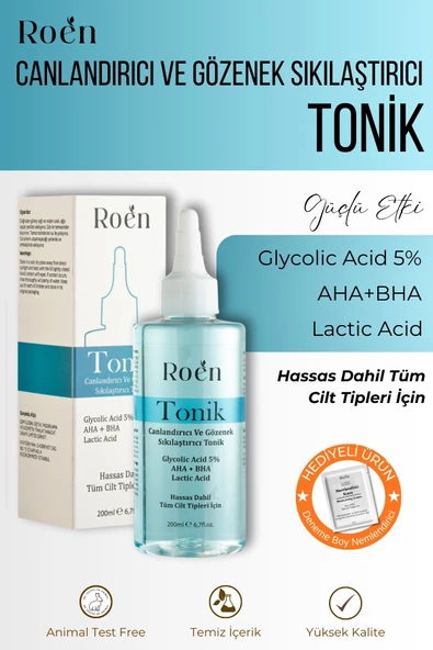 Tonik, Komedon Karşıtı Canlandırıcı, Gözenek Sıkılaştırıcı, Aha, Bha, Glikolik Asit %5 Tonik 200 ml