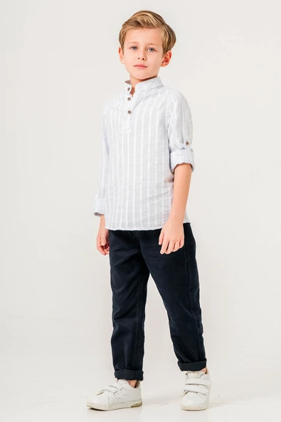 Yarım Düğmeli 2 Parça Erkek Çocuk Gömlekli Takım - 3