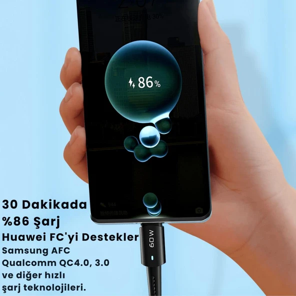 Essager 1 Metre 60W Type C to Type-C Ultra Hızlı Data Şarj Kablosu,Süper Dayanıklı Şarj ve Data Kablosu - Resim 4