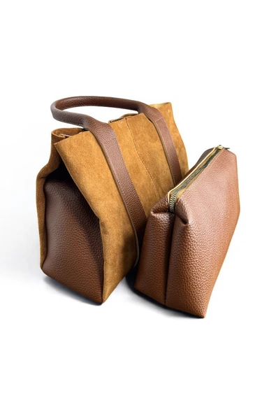 Mevo Kadın Leopar Desenli Hakiki Süet Deri El ve Omuz Çantası - Resim 2