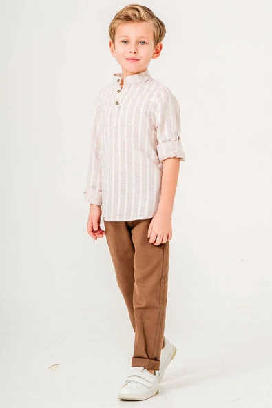 Yarım Düğmeli 2 Parça Erkek Çocuk Gömlekli Takım - 10