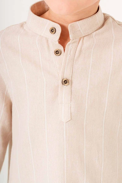 Uzun Kol Yarım Düğmeli 2 Parça Erkek Çocuk Gömlekli Takım - Resim 7