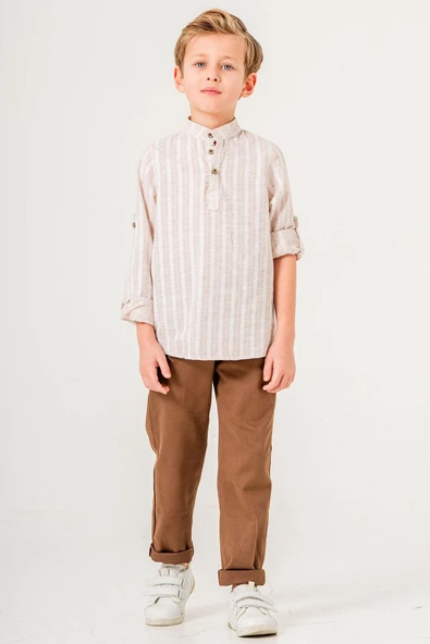 Yarım Düğmeli 2 Parça Erkek Çocuk Gömlekli Takım - 9