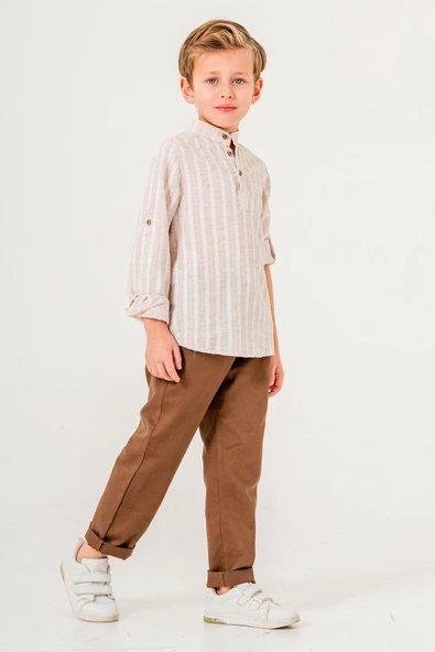 Yarım Düğmeli 2 Parça Erkek Çocuk Gömlekli Takım - 8