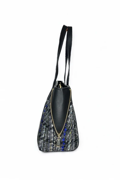 Mevo Orta Boy Deri Siyah Renkli Feermuar Desenli Kadın El ve Omuz Çantası - Resim 2