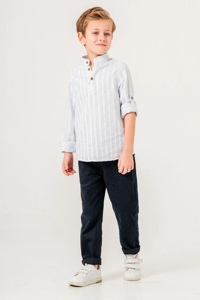 Yarım Düğmeli 2 Parça Erkek Çocuk Gömlekli Takım - 2