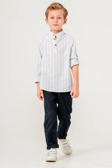 Yarım Düğmeli 2 Parça Erkek Çocuk Gömlekli Takım