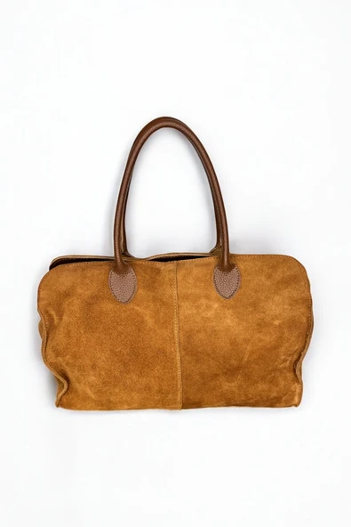 Mevo Büyük Boy Hakiki Süet Deri Kahverengi Kadın El ve Omuz Çantası ürün görseli