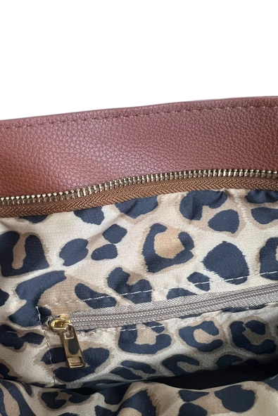 Mevo Hakiki Süet Deri Kahverengi Büyük Boy Kadın El ve Omuz Çantası - Resim 4