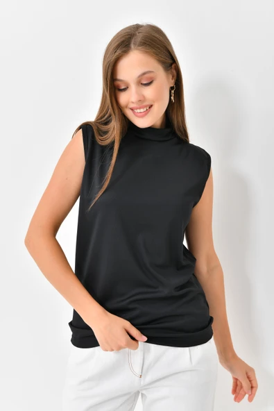 Kadın Atlet Siyah Dik Yaka Balıkçı Body Bluz Termal İçlik Kolsuz Bluz Sıfır Kol Bluz Kadın Atlet - 8