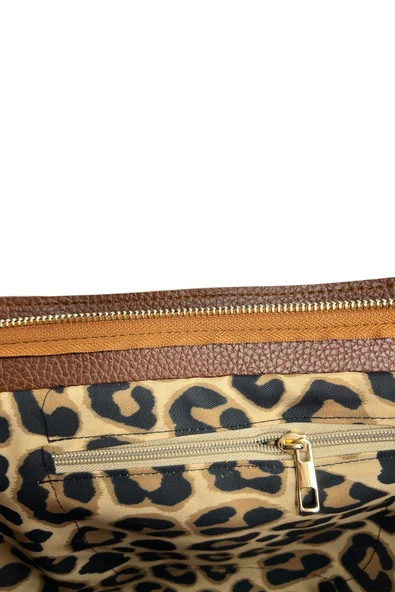 Mevo Büyük Boy Hakiki Süet Deri Kahverengi Kadın El ve Omuz Çantası - Resim 4