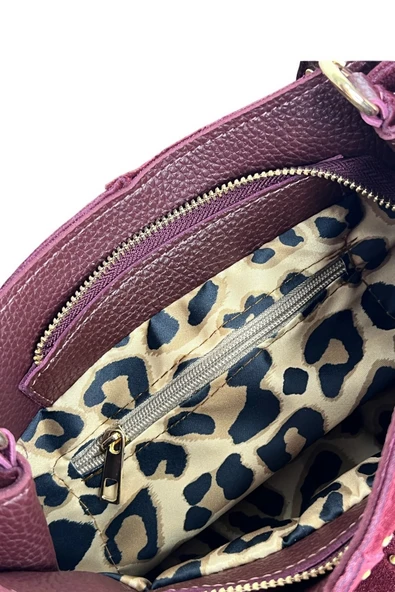 Mevo Kadın Hakiki Süet Deri Bordo Renkli El ve Omuz Çantası - Resim 4