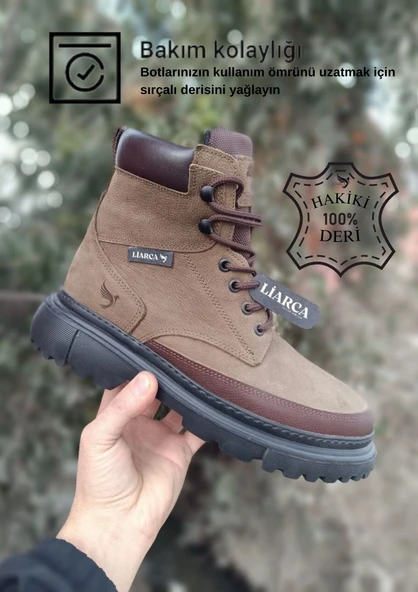 Hakiki Deri  Garantili Soğuk Geçirmez Kaymaz Eva alt ve Rahat İç Taban Kışlık Erkek Bot - 3