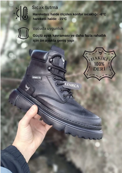 Hakiki Deri  Garantili Soğuk Geçirmez Kaymaz Eva alt ve Rahat İç Taban Kışlık Erkek Bot