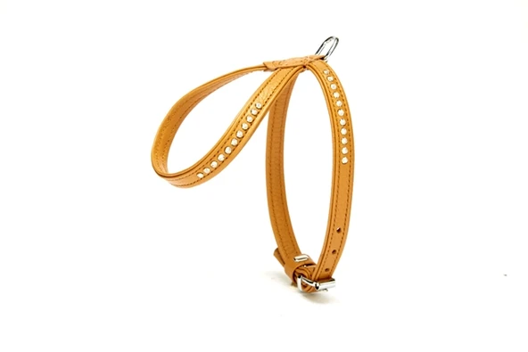 Doggie Flotter Swarovski Taşlı Deri Köpek Göğüs Tasması 1,2 x 25-35 cm Kamel ürün görseli