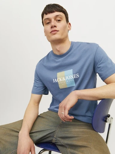 Jack Jones Erkek Jorfrederiksberg Bisiklet Yaka Açık Mavi Tişört 12262492 - 3