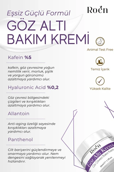 Göz Altı Morluk Kremi Kafein %5 Hyaluronic Acid %0,2 Koyu Halka, Şişlik ve Bakım Kremi 50ml - 4