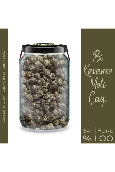 Moli Çayı Bi Kavanoz 660 cc. Cam Kavanozda Yasemin İncisi Top Yeşilçay (Moli) Beyaz Çay İnci Çayı - Resim 2