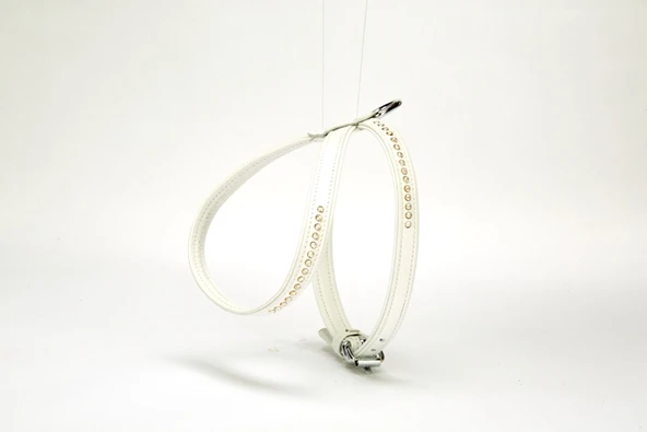 Doggie Flotter Swarovski Taşlı Deri Köpek Göğüs Tasması 1,2 x 25-35 cm Beyaz ürün görseli