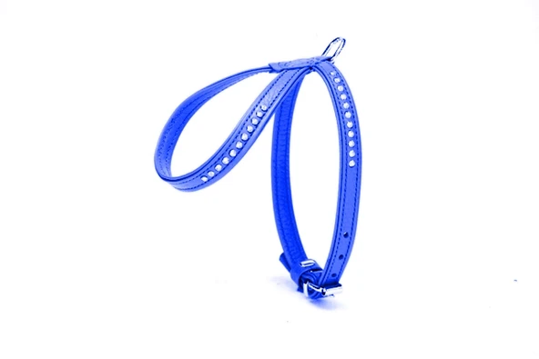 Doggie Flotter Swarovski Taşlı Deri Köpek Göğüs Tasması 1,2 x 29-40 cm Mavi ürün görseli