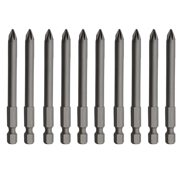 Mıknatıslı Pozidriv Bits Uç PZ2 100 mm 10'lu Set Kutulu Manyetik 1/4" Matkap Ucu Vidalama 10 cm - 2