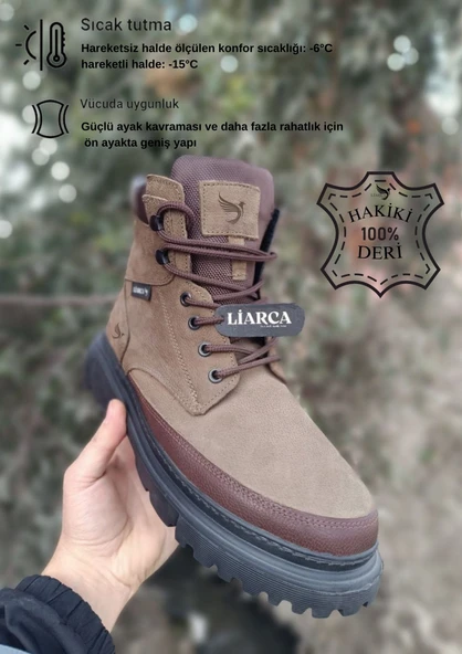 Hakiki Deri  Garantili Soğuk Geçirmez Kaymaz Eva alt ve Rahat İç Taban Kışlık Erkek Bot - 4