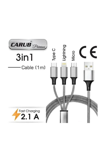 BR5901824 CARUB Şarj Kablo Usb 3lü İphone,Samsung,Huwaei 1MT