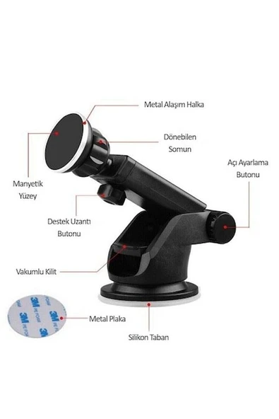 Asa-45 Araç Içi Vantuzlu Manyetik Mıknatıslı Telefon Tutucu Tutacağı Uzayabilen Car Holder - 5