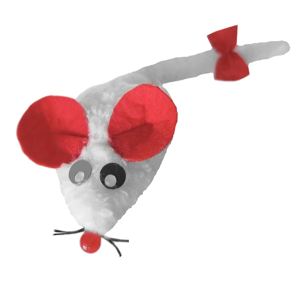 Markapet Kedi Oyuncağı Bıyıklı Peluş Fare 4,5 x 6-15 cm Beyaz
