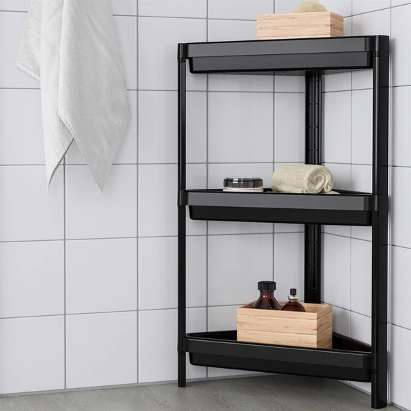 Üçgen 3 Katlı  Raf Ünitesi -  Mutfak - Banyo  Depolama Rafı - Beyaz - 2