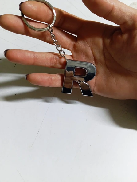R Harfi Plastik Krom Kaplama Anahtarlık- Harf Çanta Süsü - Resim 2