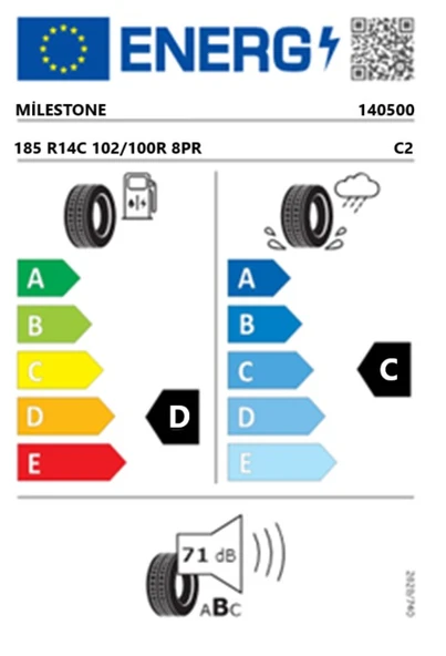 Milestone 185 R14 C TL 102/100R 8PR VANMILE Kamyonet Yaz Lastiği (Üretim Tarihi:2025) - Resim 2