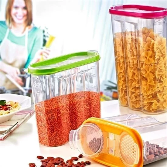 2 Kapaklı Ölçekli Erzak Kuru Gıda Saklama Kutusu Kabı - 1,7 Litre - SA935 - 3