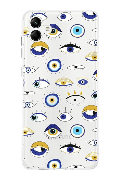PrintiFy  Samsung Galaxy  A16 ile Uyumlu 1mm Slim Fit Nazar Boncuğu 2 Baskılı Şeffaf Kılıf ürün görseli 1