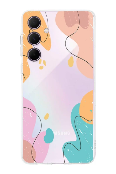 PrintiFy  Samsung Galaxy A56 ile Uyumlu Kamera Korumalı Karışık Renkler Tasarımlı Şeffaf Kılıf ürün görseli 1