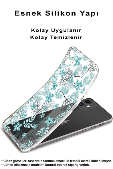 PrintiFy  Samsung Galaxy A56 ile Uyumlu Kamera Korumalı Floral Su Yeşili Tasarımlı Şeffaf Kılıf - Resim 2