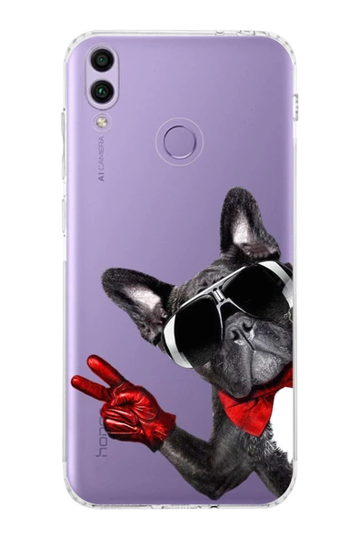 PrintiFy  Honor 8C ile Uyumlu Köpek 2 Kamera Korumalı Şeffaf Kılıf