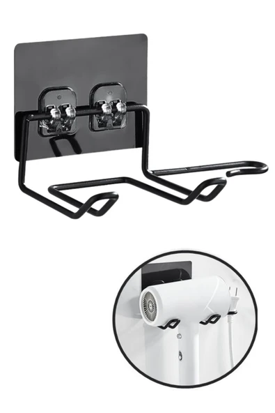 Fön Makine Askısı Siyah Yapışkanlı Fön Makine Tutucu - 6