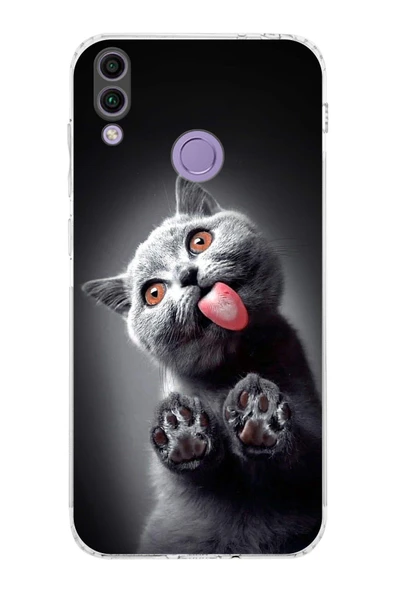 PrintiFy  Honor 8C ile Uyumlu Kedi 2 Kamera Korumalı Şeffaf Kılıf ürün görseli 1